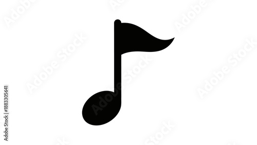 Black musical note with a flag-like head on white background