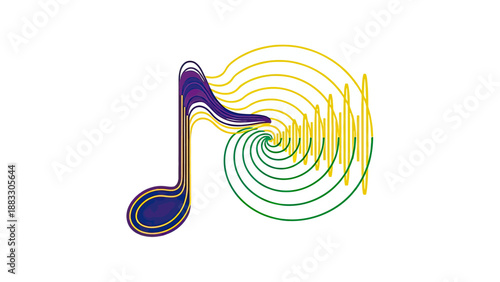 Abstract illustration depicting musical notation, featuring a colorful treble clef and sonic wave patterns
