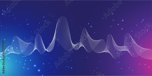 Dark blue background with wavy shape and particles