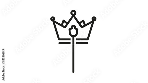 A black and white line art illustration of a crown-like symbol on white background