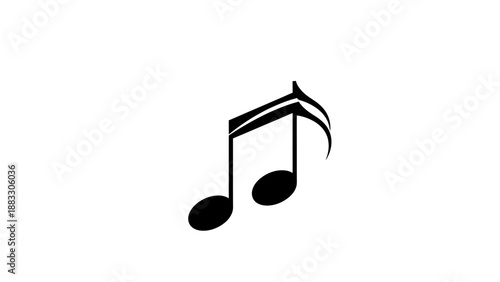A black music symbol, two connected notes with a curved tail, on a white background