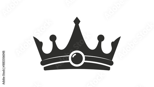 A monochrome illustration features a stylized crown with a central gem and symmetrical design