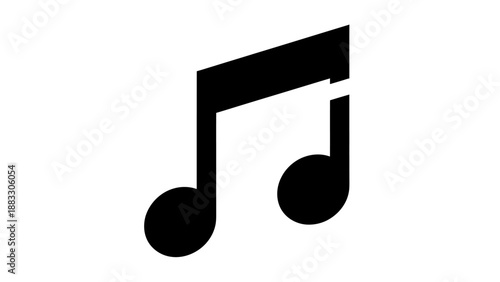 A black and white graphic, a music note, set against a stark white backdrop