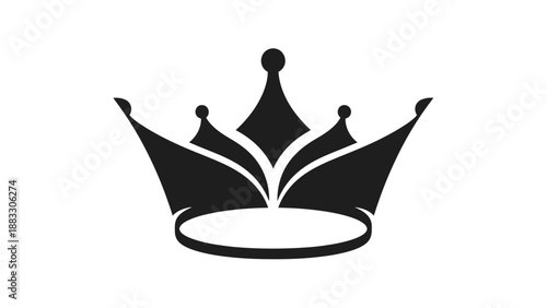 A solid black crown icon, with spikes and a circular base, on a white background
