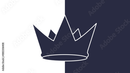 Simple graphic depicting a crown outline against a bi-color background, dark and white