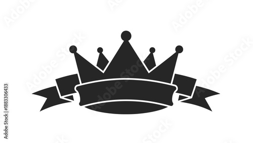 Silhouette of a crown with ribbon banner, depicted in a minimalist style