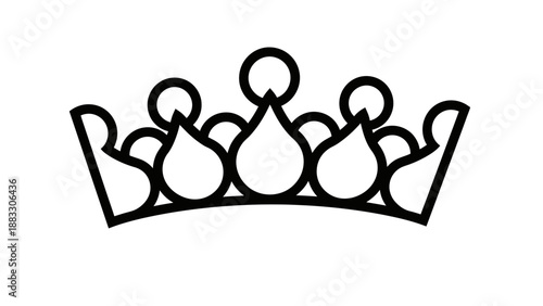 A black and white crown illustration with stylized shape on a white background