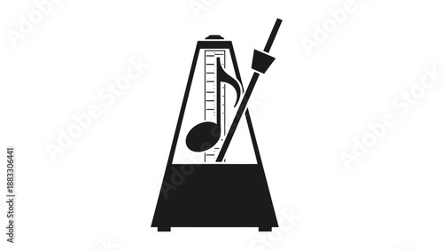 A minimalist black and white vector illustration of a metronome