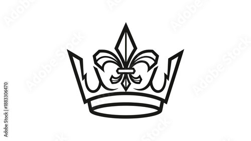 Elegant black crown illustration, featuring a fleur-de-lis, on white background