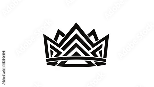 Black and white graphic of a crown made with interlocking geometric shapes