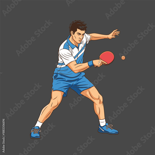 Man playing table tennis with focus and determination during a match.