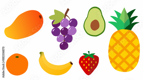 Tropical Fruits in Flat Vector Style for Food Illustration
