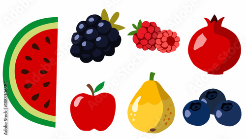 Fresh Fruits in Flat Vector Style for Healthy Food Design