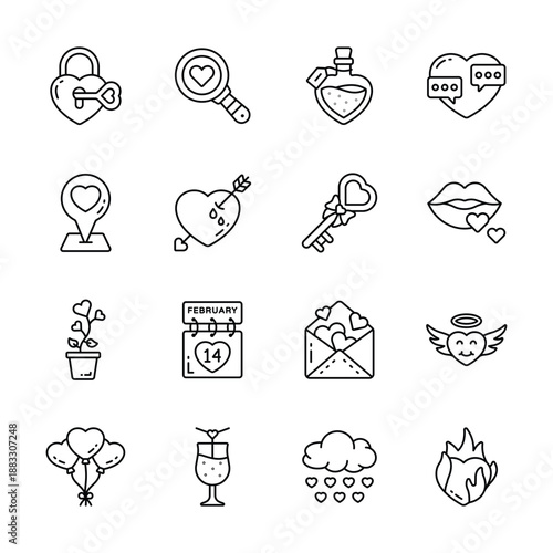 Grab this amazing outline set of love and romance in trendy style