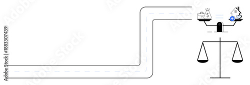Financial balance concept. A scale with money and a house visualizes choices in investment and savings. Financial decision-making, wealth management, savings goals, risk assessment, real estate