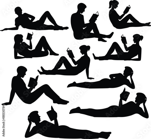 Title (Exactly 20 Words) Set of running man and woman silhouettes in various sprinting poses isolated on white background for sports and fitness design,