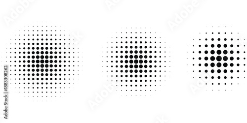 Halftone gradient. Dotted gradient, smooth dots spraying and halftones dot background seamless horizontal geometric pattern vector template set. 