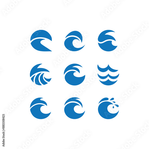 Set of abstract symbols of blue wave logo collection