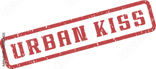 A vibrant distressed red urban kiss message stamp for contemporary design projects