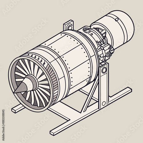 Jet engine on stand with open front view aircraft engine