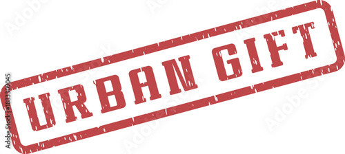 A vibrant red distressed rubber stamp impression displaying the words Urban Gift