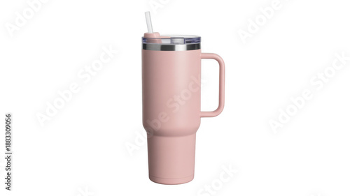 Pink tumbler with straw and handle pink cup isolated on a transparent background