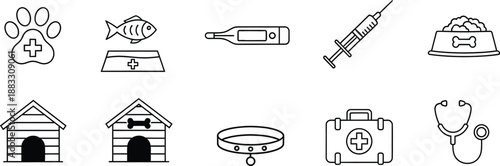 A collection of veterinary and pet care icons for animal health and wellbeing