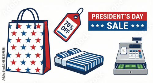 Illustrative Set of United States Holiday Sale Symbols Featuring Retail Discounts and Shopping Elements