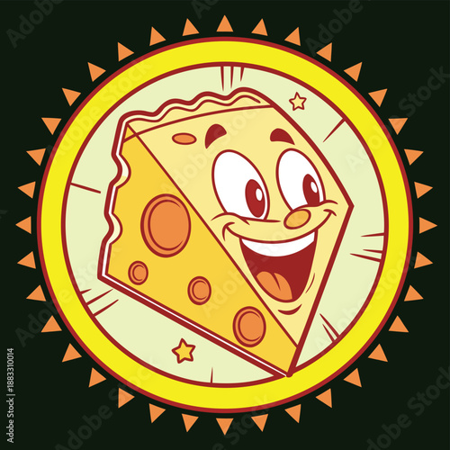A delicious cartoon vector illustration of a hot and tasty Italian pepperoni pizza slice with melted mozzarella cheese and tomato for a fast food pizzeria snack design