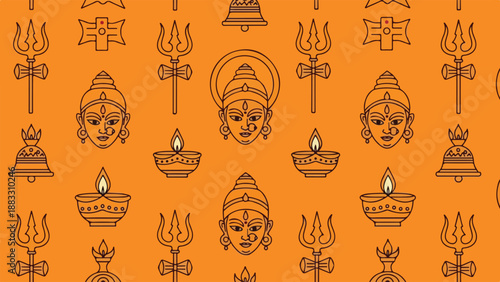Hindu Deity and Religious Symbols Seamless Pattern Vector