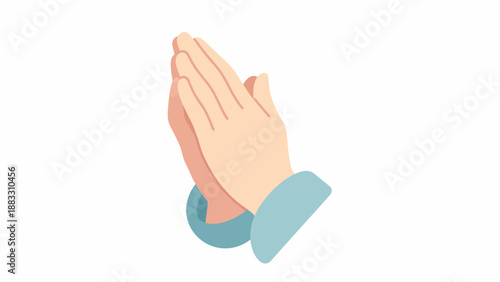 A stylized cartoon illustration depicting two human hands clasped together in a respectful gesture, commonly symbolizing prayer, spiritual devotion, gratitude, or quiet contemplation