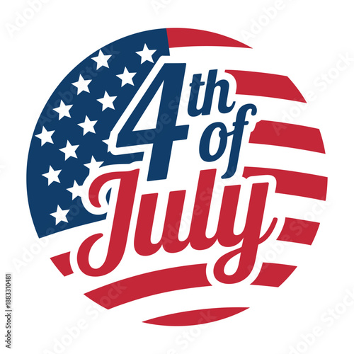 American 4th of July celebration logo with flag design, vector illustration