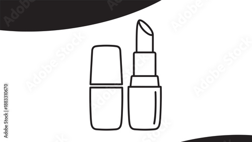 Outline Illustration of an Open Lipstick Tube, Symbolizing Beauty and Cosmetics