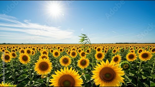 Vibrant Sunflower Field Under Bright Summer Sky