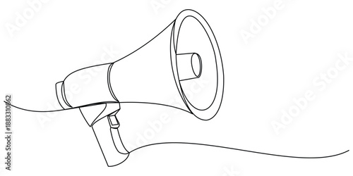 One Continuous Line Drawing of Announcement Icon. Single line vector illustration, continuous single one line art drawing of megaphone speaker for news and promotion vector illustration.