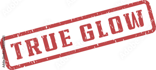 Authentic True Glow red distressed rubber stamp impression on a clean white surface