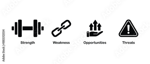 SWOT analysis business strategy icons, vector illustration