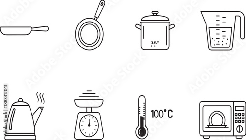 Essential kitchen tools and cooking equipment for food preparation and culinary tasks