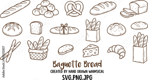 Hand drawn bakery bread and pastry collection doodle sketch