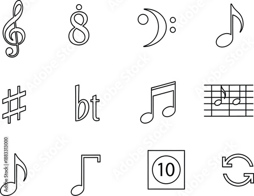 A collection of essential musical symbols and notation elements for education and theory