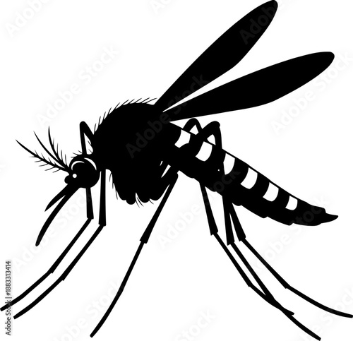 Side profile of a mosquito insect silhouette with long legs and a feeding proboscis