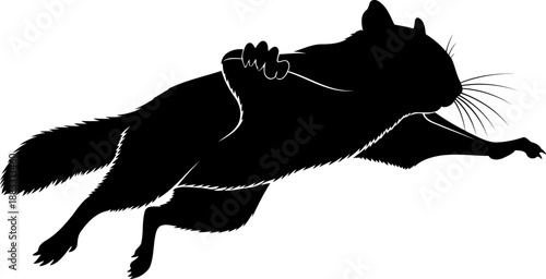 Side view of a gliding flying squirrel silhouette with spread limbs and tail