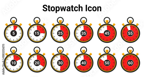 Collection of stopwatch icons showing time intervals from five to sixty minutes