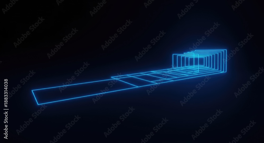 Naklejka premium Abstract blue geometric shape stretching infinitely into a dark space, symbolizing boundless concepts and endless possibilities ,depth ,illusion ,profound
