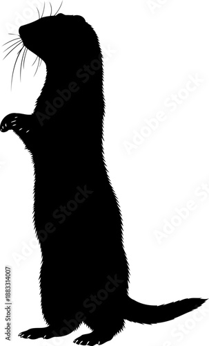 Alert prairie dog or ground squirrel silhouette standing upright on hind legs in side profile