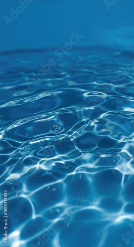 Abstract close up of clear blue water surface showing complex motion, large chaotic ripples, and strong refractive distortion creating a dynamic, fluid texture ,science ,design ,clear