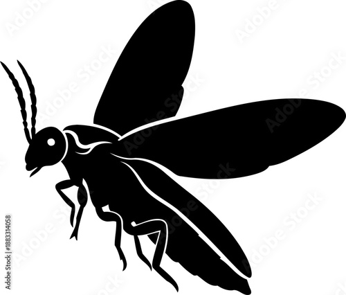 Angled side view firefly silhouette flying vector graphic