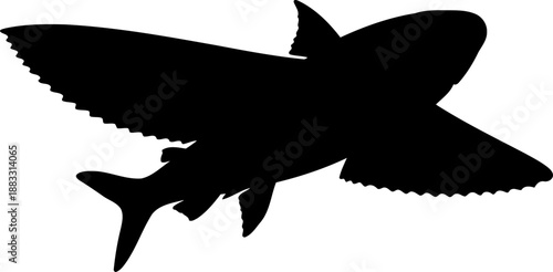 Angled side view flying fish silhouette vector art
