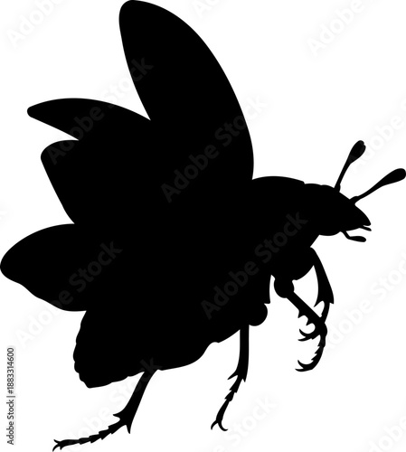 Flying beetle silhouette side view wings open vector illustration