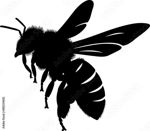 Flying honey bee silhouette angled view vector graphic for natural product labels